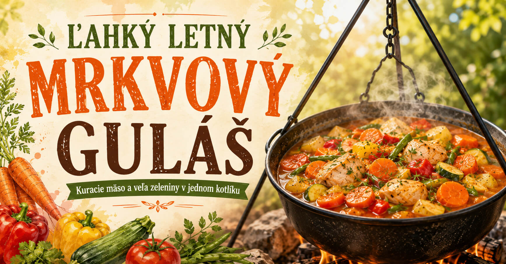 Ľahký letný mrkvový guláš s kuracím mäsom a zeleninou