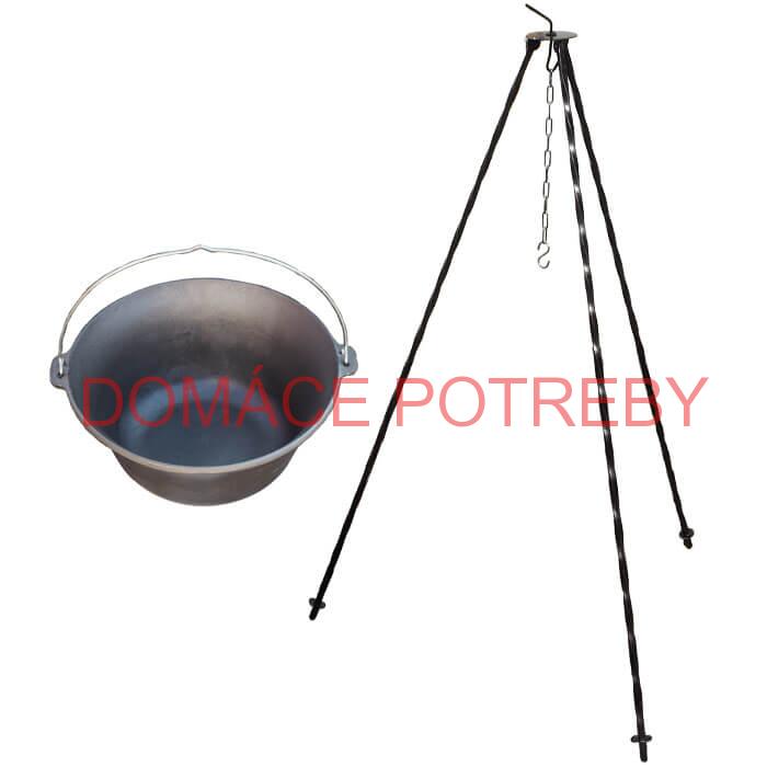Liatinový kotlík 7,2 L + pokrievka + trojnožka 1,2 m