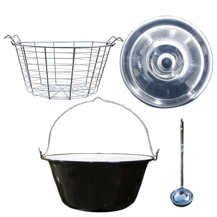 Smaltovaný kotlík (1,2 mm) 30 L + nerezová pokrievka + kôš 18 l