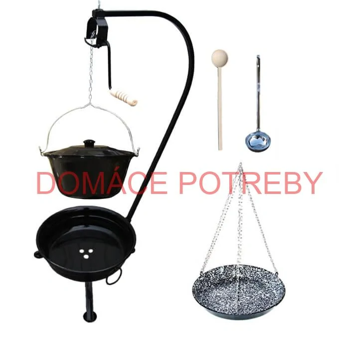 Smaltovaný kotlík 16 L + smaltovaná panvica + prenosné ohnisko