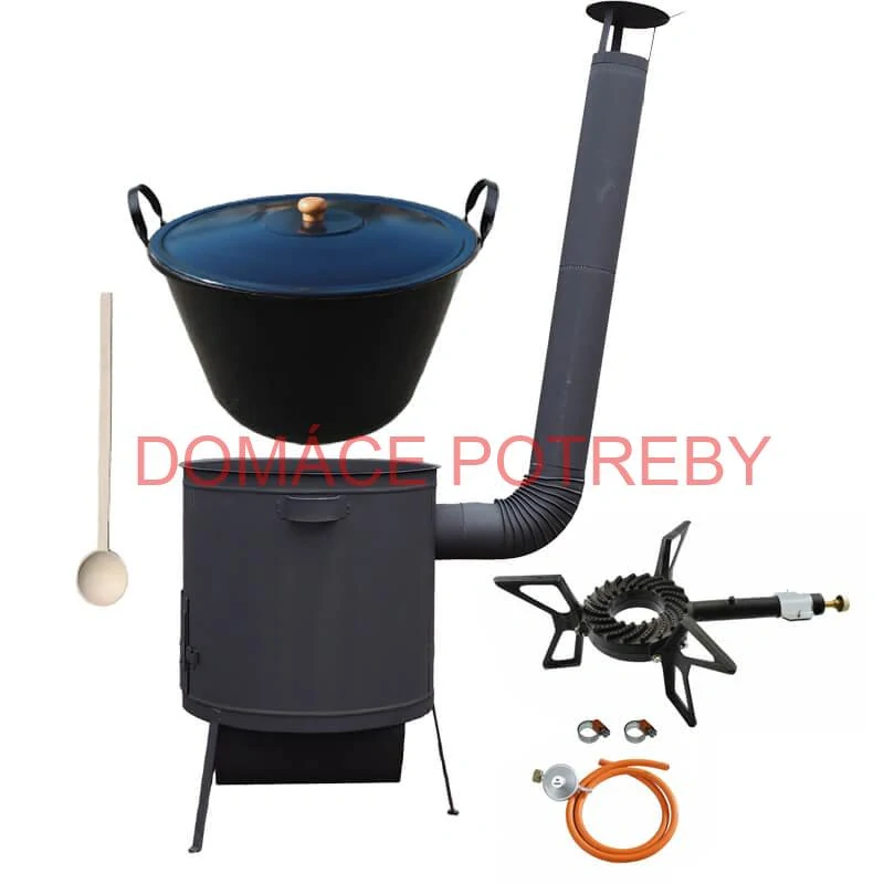 Smaltovaný kotol 70 L na zabíjačku + žiaruvzdorná kotlina 53 PLUS 600 4 MM + horák 7,5 kW + vareška