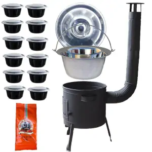 Nerezový kotlík 22 L (0,8 mm) INOX + hrubostenná (1,5 mm) žiaruvzdorná kotlina BALKY STRONG 42 PLUS 600 + misky 12 ks + paprikové korenie na guláš 100 g