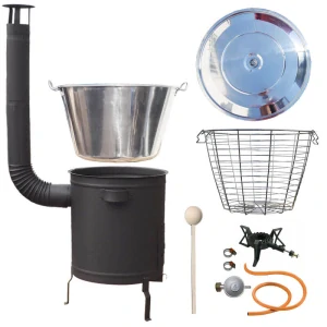 Nerezový kotol 100 L + žiaruvzdorná kotlina 60 cm (1,5 mm) STRONG + kôš 56 l + horák 7,5 kW