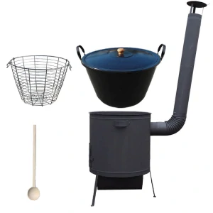 Smaltovaný kotol 60 L na zabíjačku + žiaruvzdorná kotlina 53 PLUS 600 4 MM + kôš 40 l + vareška