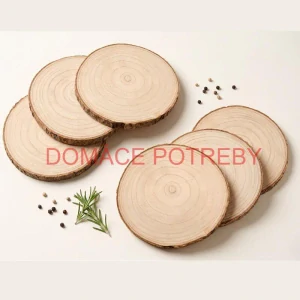 Súprava 6 drevených podnosov z prírodného plátku dreva s kôrou Ø 20–24 cm