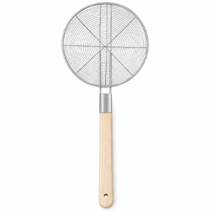 Veľké nerezové sitko 22,5 cm s dlhou drevenou rukoväťou – 56,5 cm
