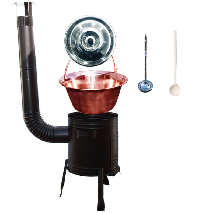 Medený kotlík 10 L (1,2 mm) + kovová kotlina 31 CLASSIC (KOV) + vareška a naberačka PARTY