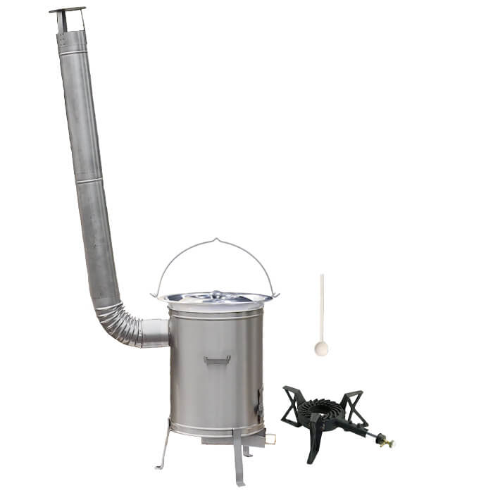 Antikorový kotlík 10 L (1,2 mm) + nerezová kotlina 36 cm + liatinový horák 7 kW, vareška LUX