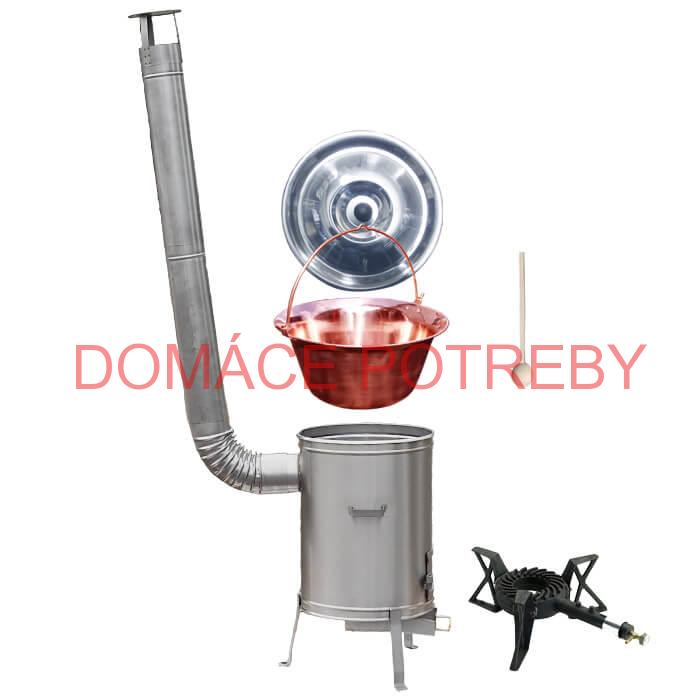 Medený kotlík 30 L (1,2 mm) + nerezová kotlina 42 cm + liatinový horák 7 kW, vareška LUX