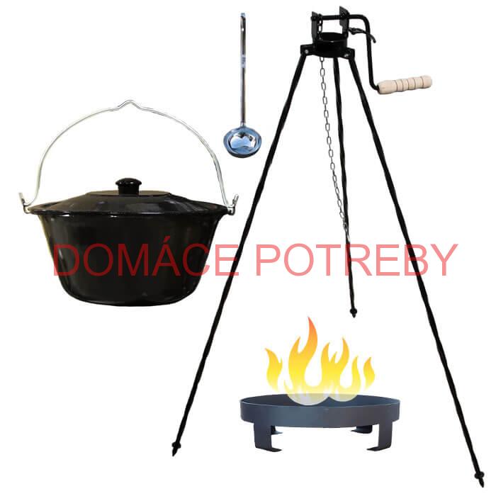 Smaltovaný kotlík 16 L (1,2 mm) + Ohnisko + stojan s kladkou VAR