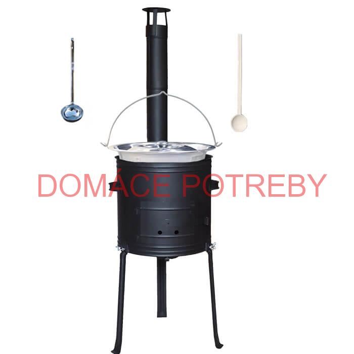 Antikorový kotlík 15 L (1,2 mm) + kovová kotlina s vysokými nožičkami 36 cm, žiaruvzdorná farba Plus 700 + vareška a naberačka