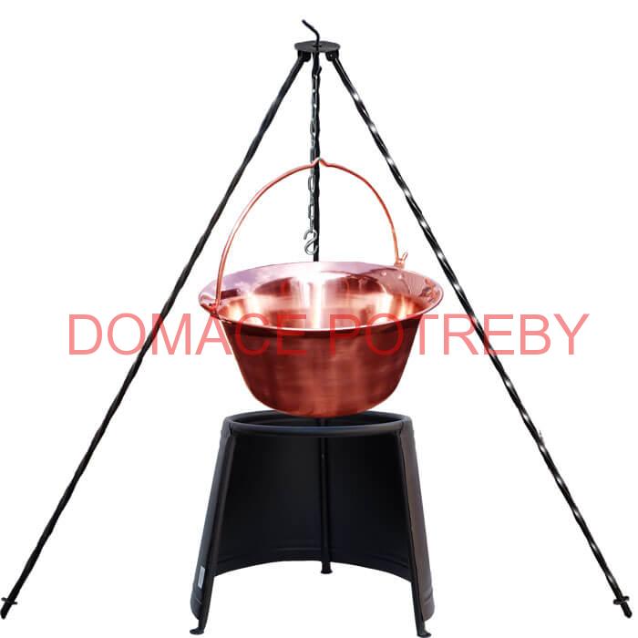 Medený kotlík 14 L (1,2 mm) + chránič plameňa 37 cm + trojnožka 1,2 m