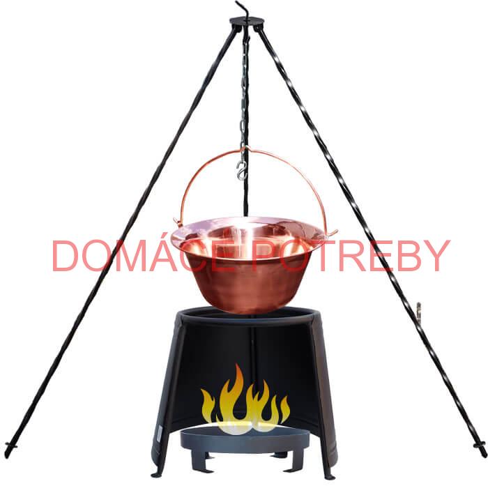 Medený kotlík 20 L (1,2 mm) + chránič plameňa 43 cm + ohnisko 36 cm + trojnožka 1,2 m