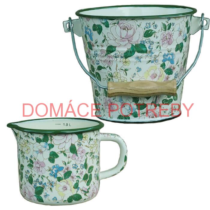 Smaltovaný hrnček s výlevkou 1 L+ vedro 1 L DECOR