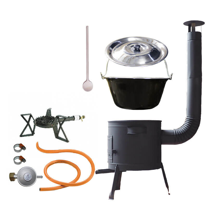 Smaltovaný kotlík (1,2 mm) 20 L + liatinový horák 5,5 kW + nízka kotlina 42 PLUS 600 + nerezová pokrievka INOX