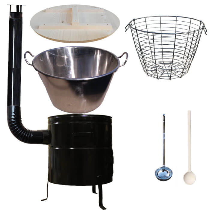 Zabíjačkový nerezový kotol 100 L + kovová kotlina 60 cm + kôš do kotla, vareška a naberačka