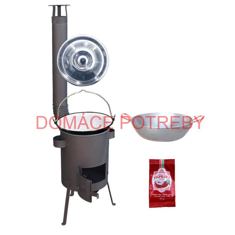 Smaltovaný kotlík 22 L + Panvica PAELLA (WOK) 45 cm + sladká paprika 50 g + žiaruvzdorná kotlina 42 PLUS 600 s roštom na popol 4 mm