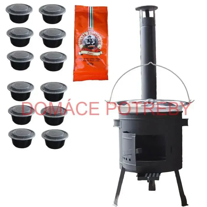 Nerezový kotlík 22 L (0,8 mm) INOX + hrubostenná (1,5 mm) žiaruvzdorná kotlina BALKY STRONG 42 PLUS 600 + misky 12 ks + paprikové korenie na guláš 100 g