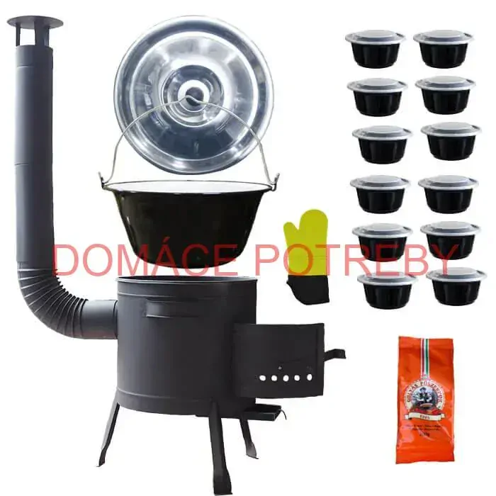 Smaltovaný kotlík 22 L (1,2 mm) + misky 12 ks + nízka žiaruvzdorná kotlina (0,8 mm) 42 PLUS 600