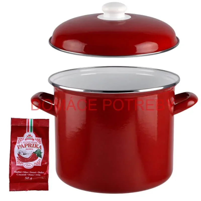 Smaltovaný hrniec s pokrievkou 10,4 L červený + sladká paprika GURMÁN 50 g