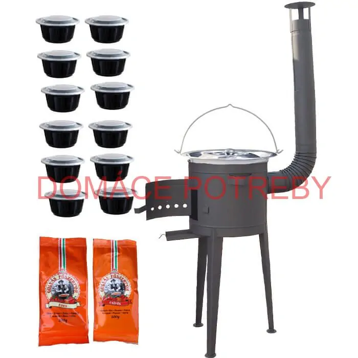 Nerezový kotlík 22 L (0,8 mm) INOX + vysoká žiaruvzdorná kotlina (1,5 mm) HODO 42 cm PLUS 600 + misky 12 ks + 2 x korenie na guláš 100 g