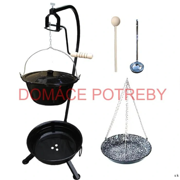 Smaltovaný kotlík 16 L + smaltovaná panvica + prenosné ohnisko