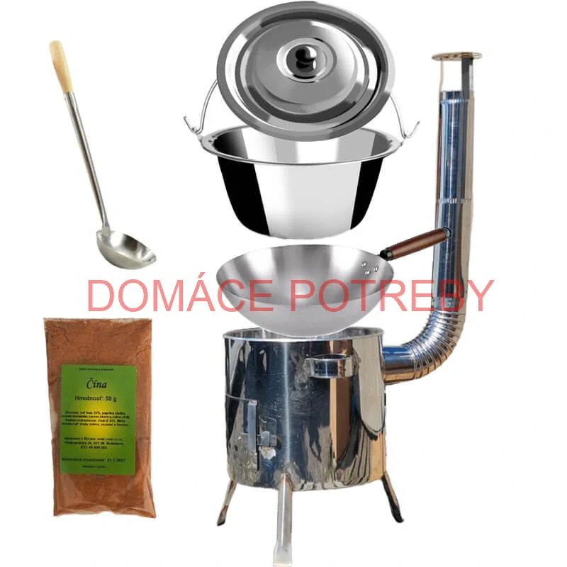 Nerezový kotlík 10 L (0,8 mm) + nerezová kotlina 31 INOX LUSTRO + Wok + korenie 50 g