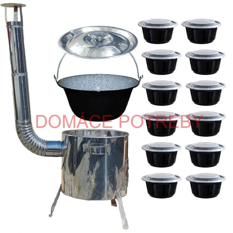 Smaltovaný kotlík 13 L + Nerezová kotlina 36 INOX LUSTRO + misky 12 ks