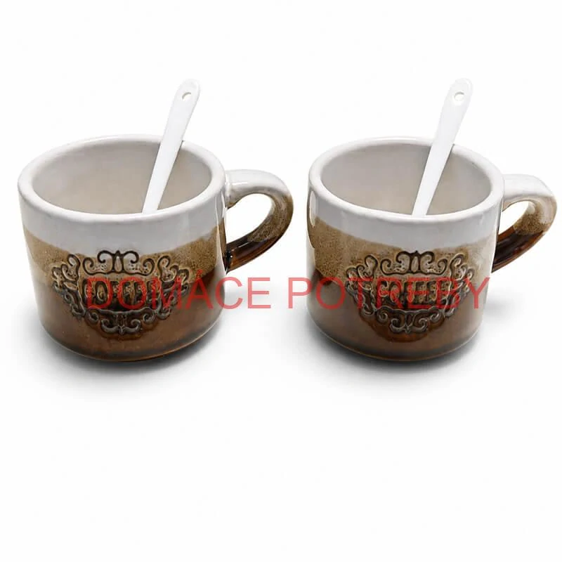 Keramické poháre na kávu 150 ml COFFEE s lyžičkami 2 ks