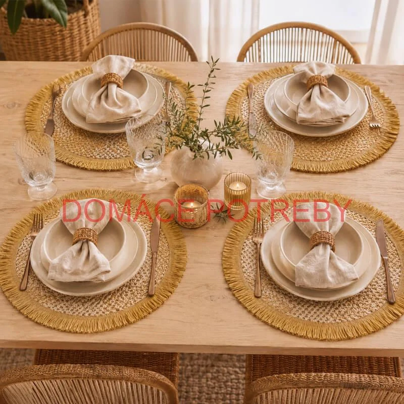 Okrúhle prírodné podložky pod tanier so strapcami 37 cm, 4 ks