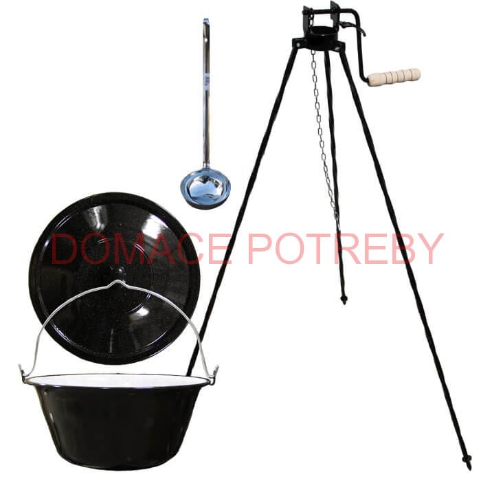 Smaltovaný kotlík 20 L + pokrievka + stojan s kladkou VAR