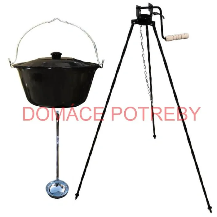 Smaltovaný kotlík 30 L + pokrievka + stojan s kladkou VAR