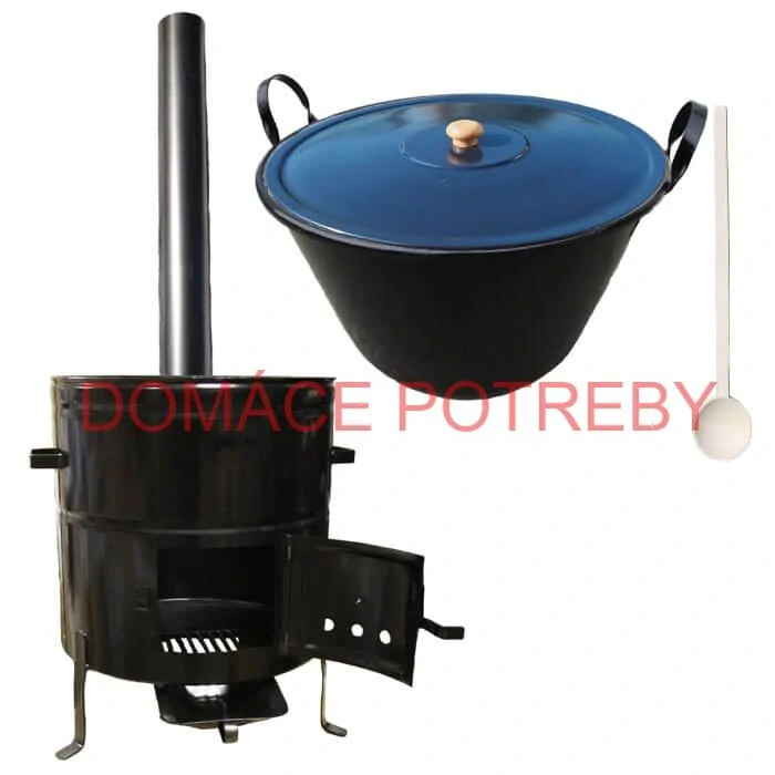 Zabíjačkový smaltovaný kotol 80 L + kovová kotlina 58 cm + dymovod