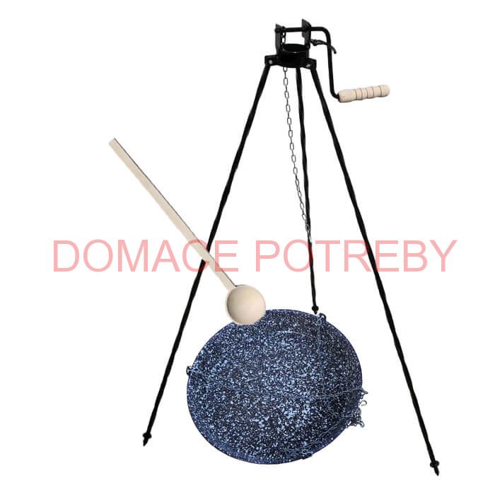 Smaltovaná panvica s retiazkou 42 cm + trojnožka s poistnou kladkou a vareška GRILL