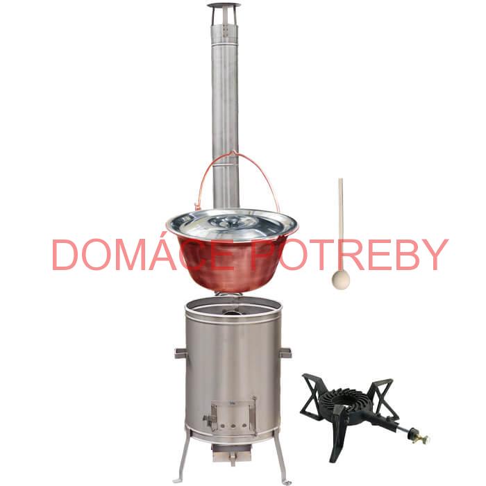 Medený kotlík 10 L (1,2 mm) + nerezová kotlina 36 cm + liatinový horák 7 kW, vareška LUX