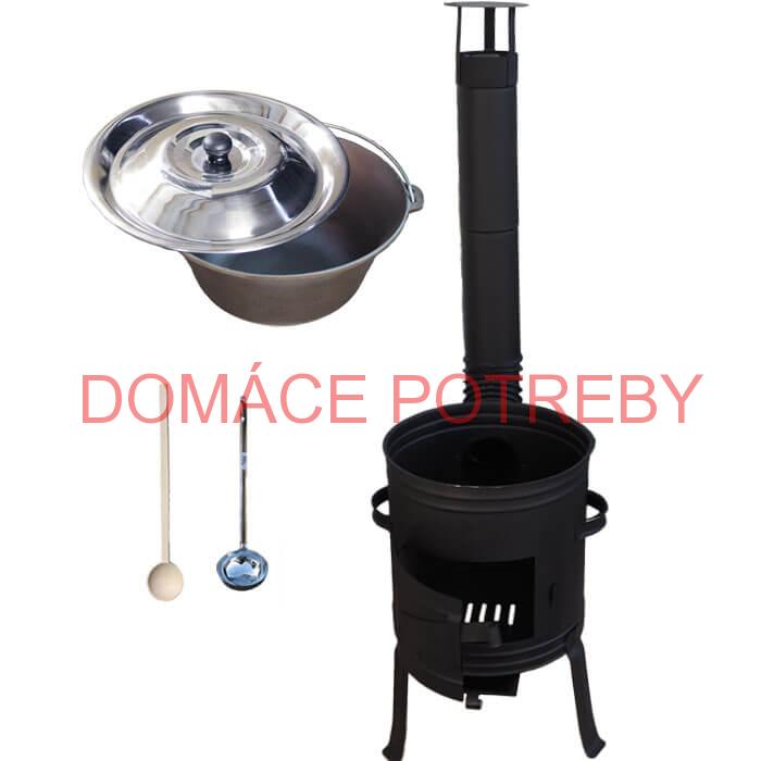 Liatinový kotlík 10 L + nízka žiaruvzdorná kotlina 33 cm PLUS 700 + vareška a naberačka