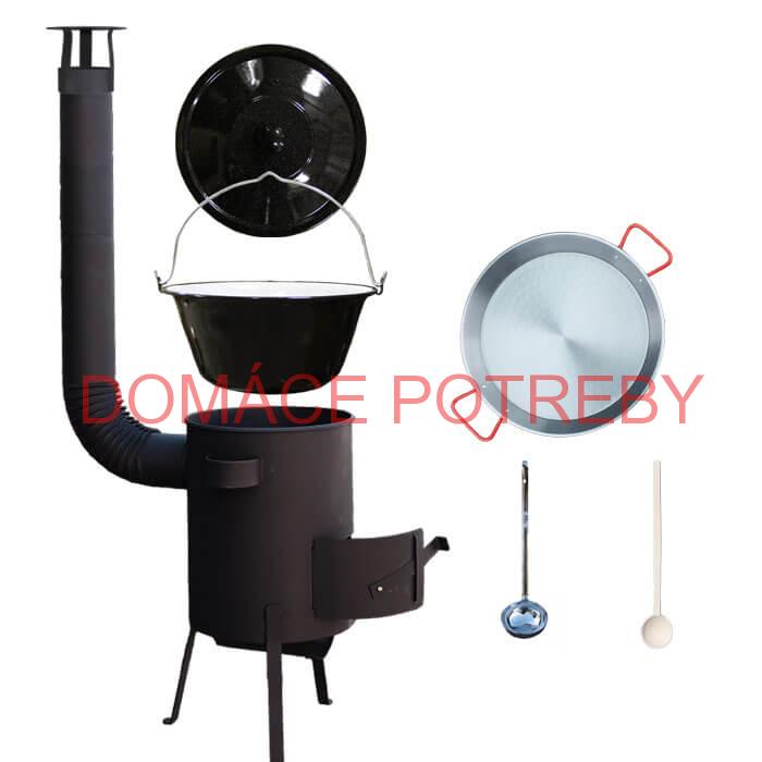 Smaltovaný kotlík 16 L + Paella oceľová panvica 42 cm + žiaruvzdorná kotlina 39 PLUS 600 s roštom na popol 4 mm