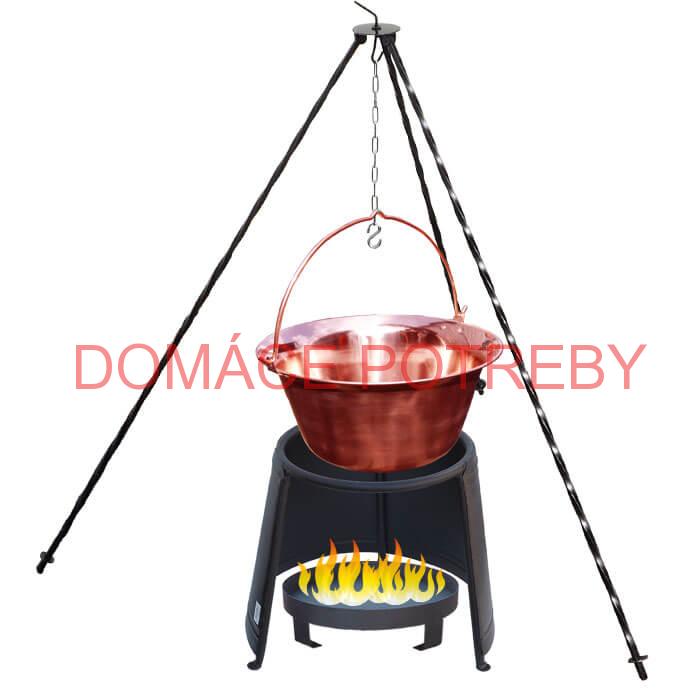Medený kotlík 14 L (1,2 mm) + chránič plameňa 37 cm + ohnisko 36 cm + trojnožka 1,2 m