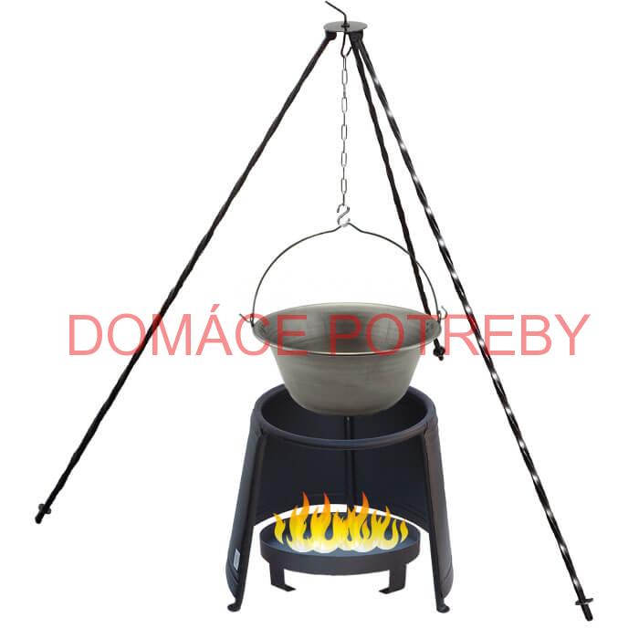 Železný kotlík 6 L (0,75 mm) + chránič plameňa 32 cm + ohnisko 36 cm + trojnožka 1,2 m