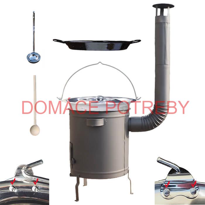 Nerezový kotlík 15 L (0,8 mm) zosilnený s nitmi + Paella panvica 38 cm + hrubostenná (1,5 mm) žiaruvzdorná kotlina 36 PLUS 600