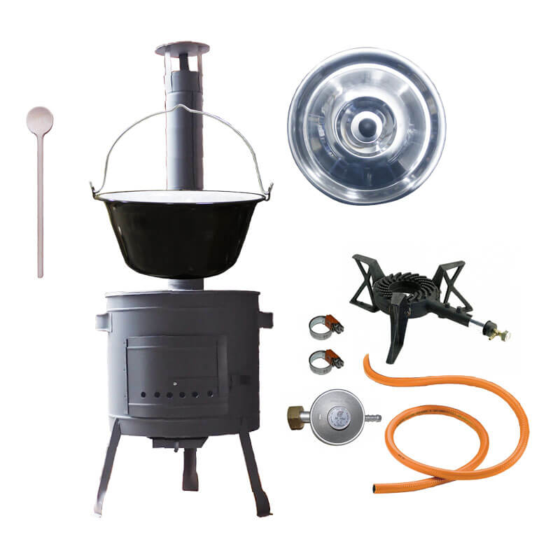 Smaltovaný kotlík (1,2 mm) 20 L + liatinový horák 5,5 kW + nízka kotlina 42 PLUS 600 + nerezová pokrievka INOX