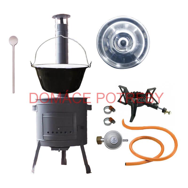 Smaltovaný kotlík (1,2 mm) 30 L + liatinový horák 5,5 kW + nízka kotlina 45 PLUS 600 + nerezová pokrievka INOX