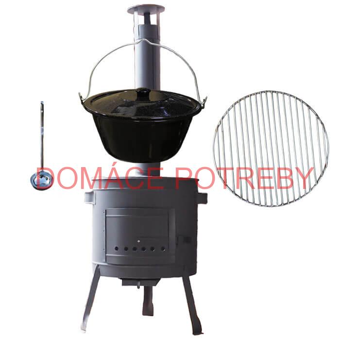 Smaltovaný kotlík 20 L + Nerezový rošt 45 cm + nízka žiaruvzdorná kotlina 42 cm PLUS 600