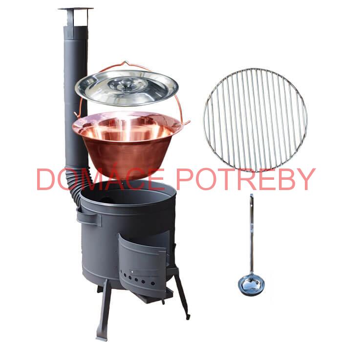 Medený kotlík 20 L (1,2 mm) + Nerezový rošt 45 cm + nízka žiaruvzdorná kotlina 42 cm PLUS 600