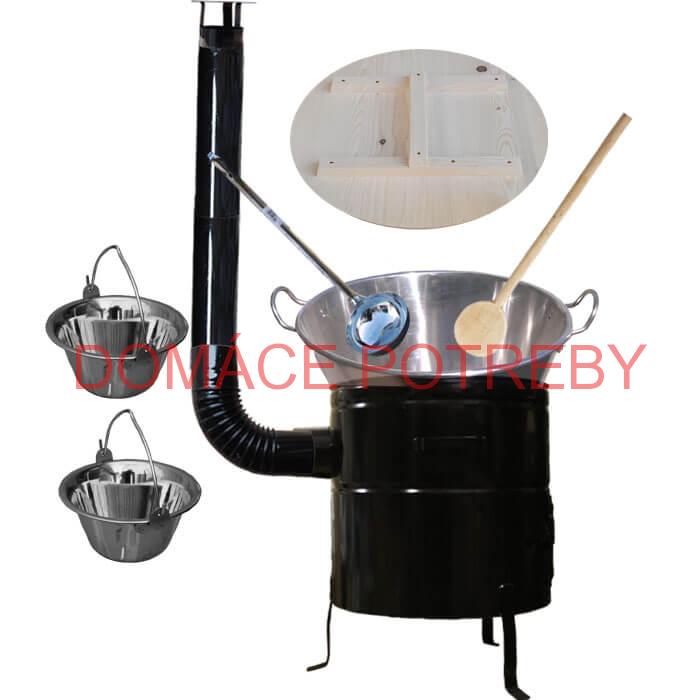 Zabíjačkový nerezový kotol 100 L, kovová kotlina 60 cm, smaltovaná pokrievka + 2 servírovacie antikorové kotlíky