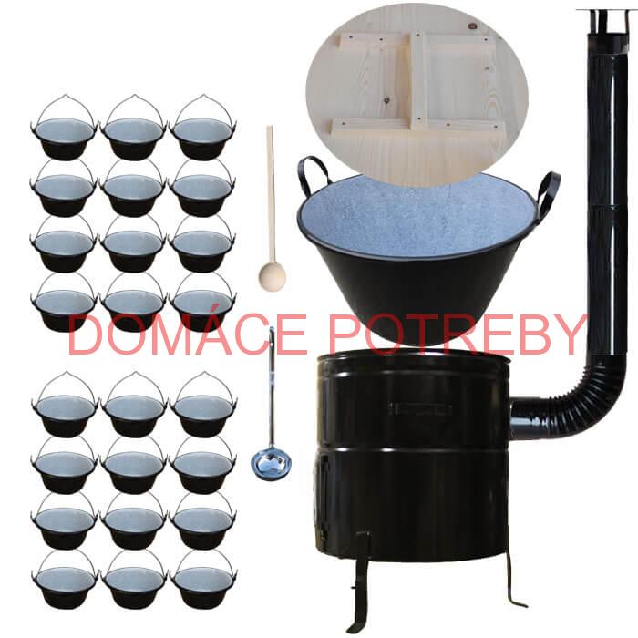 Smaltovaný kotol 100 L + servírovacie kotlíky (24 ks) + vareška a naberačka BIG PARTY