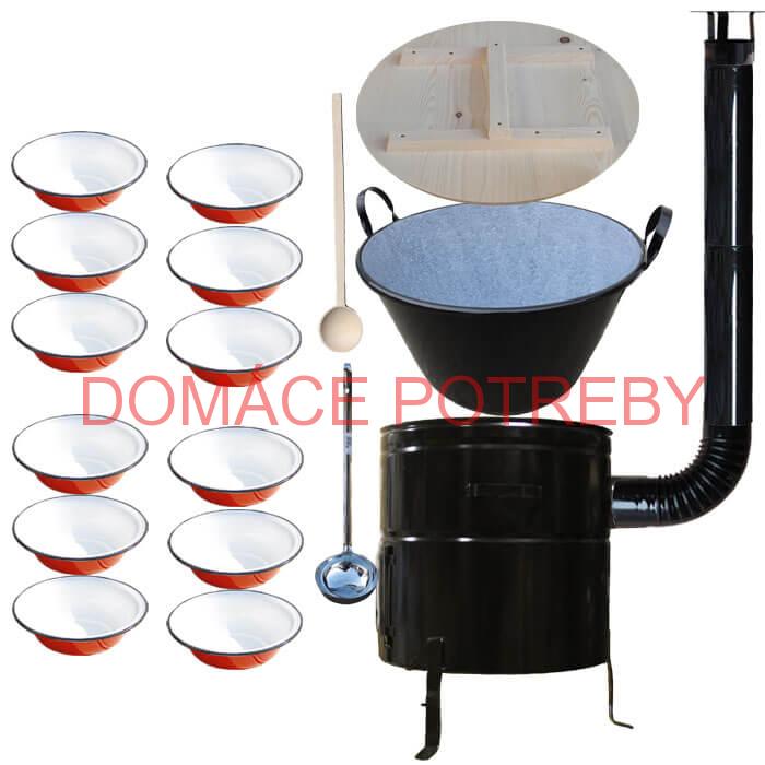 Smaltovaný kotol 100 L + smaltované taniere 12 ks + vareška a naberačka BIG PARTY