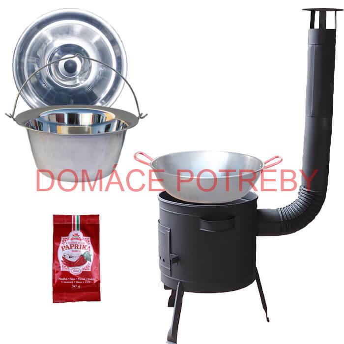 Nerezový kotlík 22 L (0,8 mm) INOX + Panvica PAELLA (WOK) 45 cm + sladká paprika 50 g + nízka kotlina 42 PLUS 600