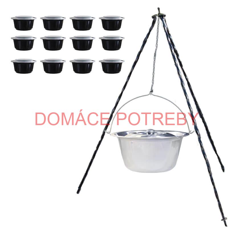 Nerezový kotlík 8 L (0,8 mm) + antikorová pokrievka + stojan + misky 12 ks