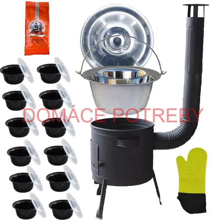 Nerezový kotlík 22 L (0,8 mm) + misky 12 ks + nízka žiaruvzdorná kotlina (1,5 mm) 42 PLUS 600